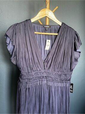 Express Navy Blue Silky V-Neck Midi Summer Dress